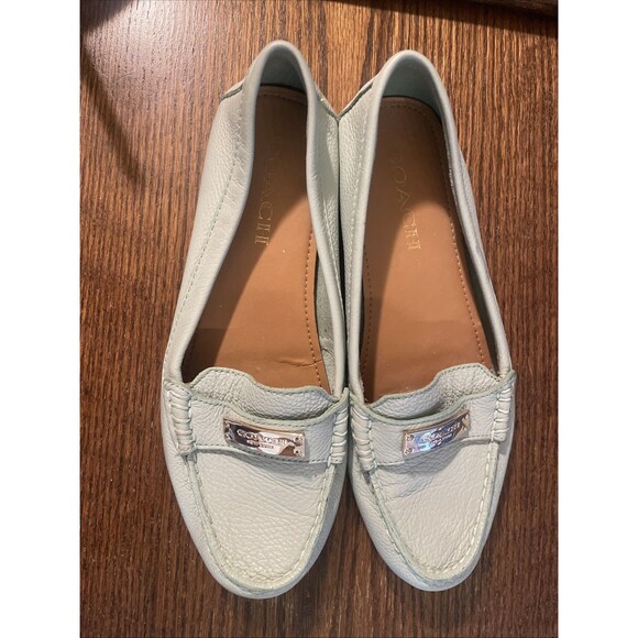 Coach Shoes Womens 7 B Aqua Leather Loafers Frederica Driver Flats Moccasin - Picture 2 of 8